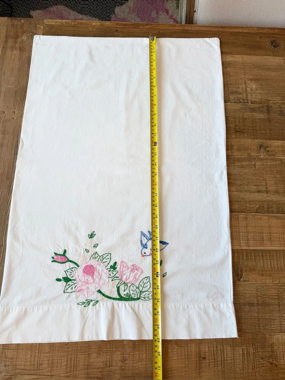 Vintage 1950’s Hand-Embroidered Bluebird Pillowcase. Springmaid | Cottagecore